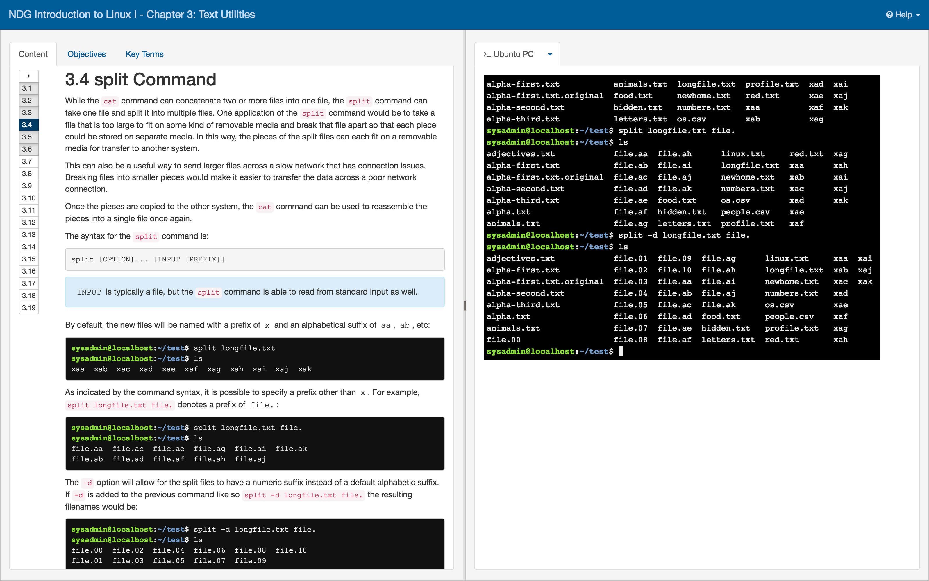 NDG Online Linux course environment